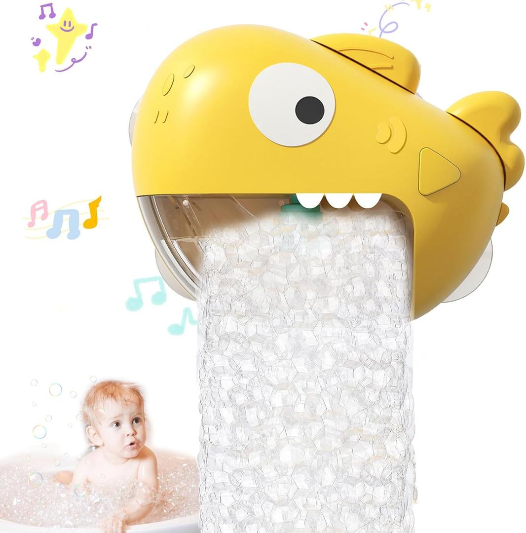 Baby Bath Toys, Automatic Bubble Machine with 12 Music, Bathtub Toys for Toddlers, Yellow, Sharks Theme