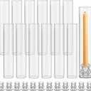 12 Set Glass Hurricane Candle Holders 12.6" Open Ended Glass Candleholder Tube Shape Bottomless and 2.2" Taper Clear Candlestick Holders for Wedding Party Table Centerpiece (Classic)