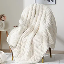 Fleece Weighted Blanket for Adults (60" x 80" 15lbs, Cream White), Dual Sided Cozy Soft Sherpa Heavy Blanket with 3D Imitation Turtle Shell Warm Jacquard Flannel for Couch and Bed