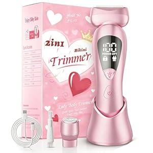 Cordless Electric Razors for Women: Rechargeable Painless Bikini Trimmer for Body Hair - IPX7 Waterproof Shaver with LED Display for Face/ Underarm/ Leg Blush Pink