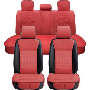 Elantrip Car Seat Cover Full Set Leather Car Seat Protector Universal fit for Most Cars SUVs and Trucks Water Proof Front and Rear Seat Protector Red