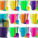 Mini 4.5-Inch Beach Buckets for Kids - (12 Pack) Sand Buckets and Shovels w/Rakes & Mesh Bags - Small Beach Pails - Sturdy Unbreakable Plastic - Beach Party Favors & Giveaways for Toddlers Ages 3-6