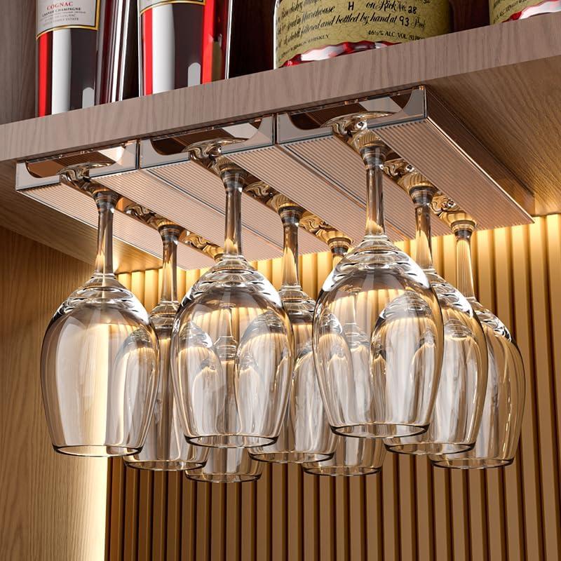 Wine Glass Rack 4 Pack Wine Glass Holder Under Cabinet Translucent Wine Glass Holder, Stemware Holder Glass Storage Hanger Organizer for Kitchen and Bar (Amber)
