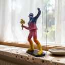 Banksy-Inspired Flower Thrower Sculpture Large 15.75 Gradient Resin Statue with Gold Bouquet, Modern Street Art Home Decor Figurine, Colorful Collectible Gift for Art Lovers