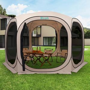 Pop Up Screen Tent Canopy, Portable Screen Canopy with Mosquito Net, Outdoor Screen Room Tent 12 x12 FT with Carry Bag for Lawn & Garden, PartiesBeige (12x12 FT)