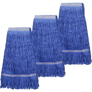 3 Pack Heavy Mop Replacement Head,Commercial Industrial Grade Blue Cotton Ring Heads,Cotton Looped End String Cleaning Mop Refills, Applied to Mop of Clamping Side-Loading Handles