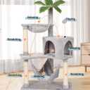 KIYUMI Cat Tree Cat Tower Condo with Sisal Scratching Post for Indoor Cats Tree Furniture with Hammock Perch and Kitten Ball Toys, Multi-Level Pet Activity Center (Grey)
