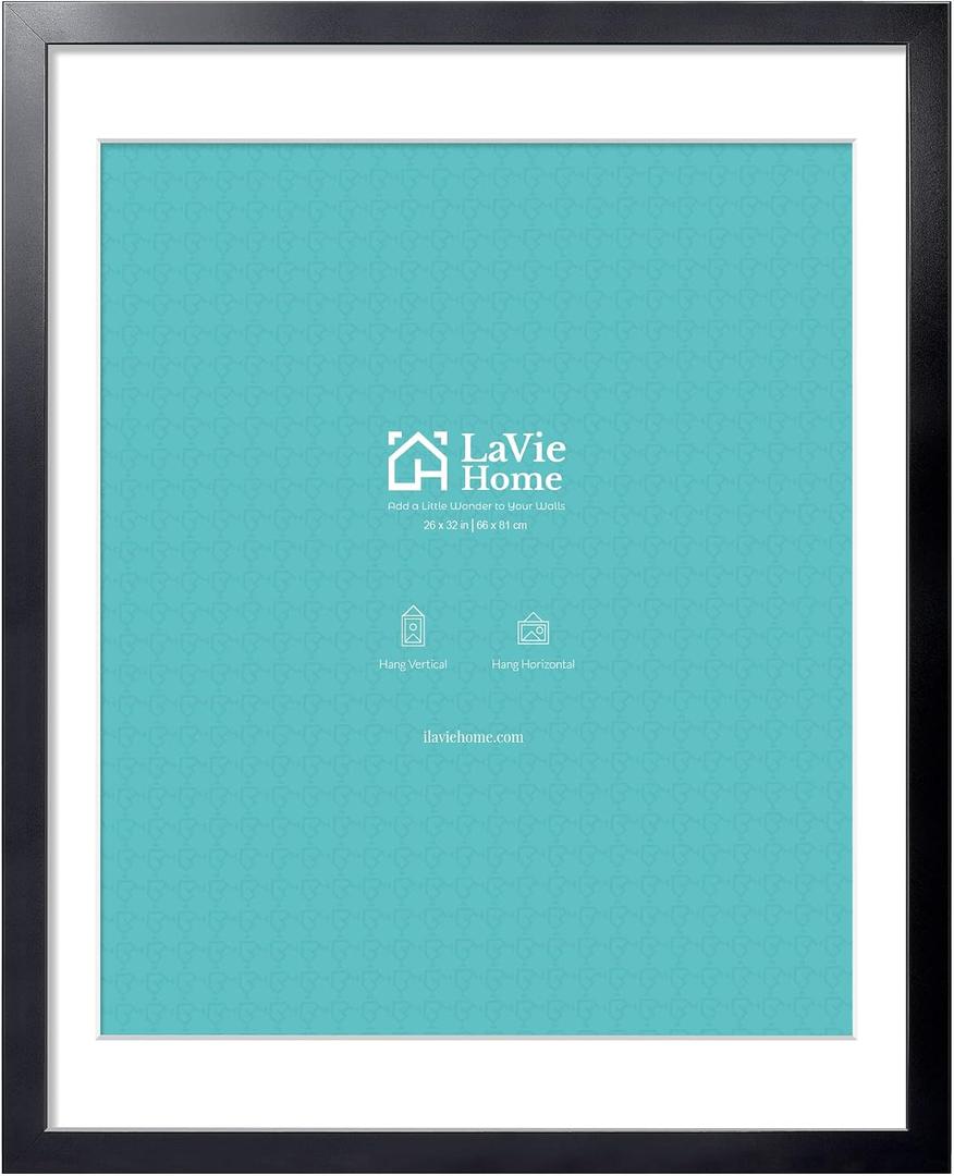 LaVie Home 26 x 32 Poster Frame Black, Display Pictures 22x28 with Mat or 26x32 Without Mat, Stable and Sturdy Picture Frame and Polished Plexiglass, Horizontal and Vertical Format of The Wall1 Pack
