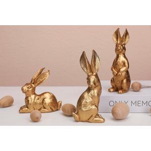 WONDROUS' DECO Gold Easter Bunny Decor Rabbit Figurines, Small Resin Easter Bunny Figurine Set of 3, Vintage Rabbit Statues for Mantle Decorations, Spring Tabletop Decor