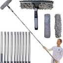 20+ Feet Reach 2 in 1 Window Washing Squeegee & Duster with 3-14 ft Spliceable Extension Pole // Window Cleaning Tool & Window Washer Squeegee With 2 Replace Pad for Home Indoor Outdoor Window Washing Gray