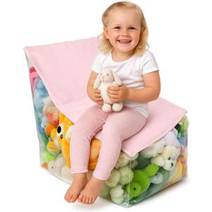 Clear Stuffed Animal Storage Chair for Kids Plush Toy Organizer Seat, Transparent Stuffed Animal Storage for Bedroom & Playroom, Holds Plush Toys - Pink
