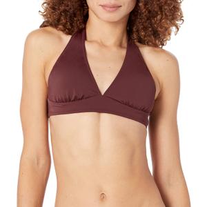 Amazon Essentials Women's Light-Support Tie Halter Bikini Swimsuit Top (Available in Plus Size) (Deep Brown)