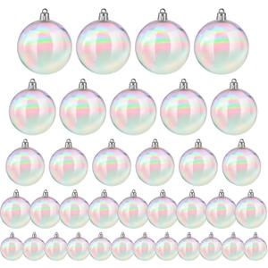 Shappy 36 Pcs Christmas Iridescent Ornaments Halloween, Transparent DIY Shatterproof Hanging Rainbow Ball Christmas Ornament 5 Different Sizes for Party, Wedding, Home Decor (Clear)