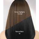 FANCEE Highlight Layered Wigs with Bangs 14 Inch Short Mixed Brown Glueless Ready-to-Go Straight Synthetic Bob Wigs for Women Realistic Scalp Daily Cosplay Use
