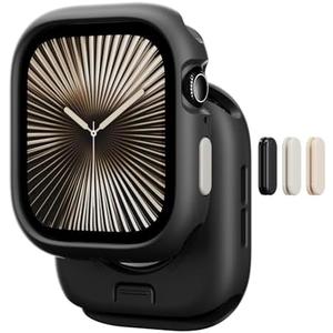 MAGEASY Designed for Apple Watch Series 10 Case 46mm | Shockproof Silicone Bumper with Customizable Buttons, Military Grade Durable Protective iWatch Cover, Skin Series - Black