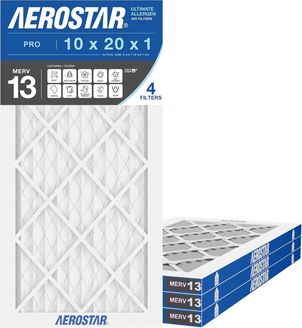 Aerostar Air Filter 10x20x1 MERV 13 AC Filter, HVAC, Furnace Filter, 4 Pack