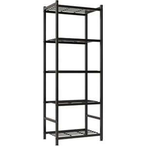 Storage Shelves, 5-Tier Metal Shelving Unit with Adjustable Feet, Compact Shelf Organizer for Garage, Kitchen, Pantry and Closet Organization,17.7" x 11.8" x 56.3", Black