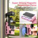 AMAZEAR Magnetic Mount Stand Compatible with DJI Osmo Pocket 4/3/Xtra Muse, Pocket4 Accessories Adapter Clamp Magnet Suction Case Holder on Desktop/Vertical Surface, 180 Adjustable Handle, Pink