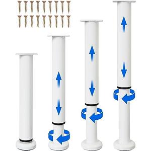 Olldag 4 Pcs Adjustable Height Bed Support Furniture Legs [with Screws] for Bed Frame,Metal Adjustable 10-17 inch for Bed/Sofa/Cabinet/Couch/Dresser/Table -Heavy Bed Replacement Legs (White)