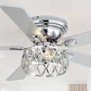 52 Inch Flush Mount Ceiling Fans with Lights and Remote, 5-Blade, 6-Speed Reversible DC Motor, Modern Low Profile Ceiling Fan Crystal Fandeliers for Bedroom Living Room Kitchen (Chrome)