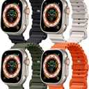 4 Pack Ocean Bands Compatible with Apple Watch Ultra Band 49mm 45mm 44mm 42mm Men Women, Soft Silicone Straps Sport Rugged Smartwatch Replacement for IWatch Ultra Ultra 2 Series 9 8 7 6 5 4 3 2 SE