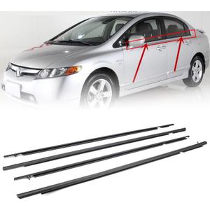 4Pcs Weatherstrip Window Moulding Trim Seal Belt Compatible with 2006-2011 Honda Civic Replace# 72460-SNA-A01 72410-SNA-A01