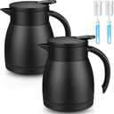 Norme 2 Pcs Thermal Coffee Carafe Insulated Stainless Steel Coffee Carafe for Hot Liquid Vacuum Thermal Pot Creamer Pitcher Dispenser with Brushes Keeping Hot Water Milk (Black,17 oz)