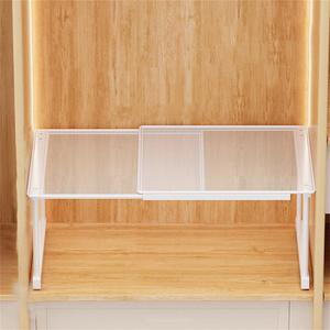 Expandable Closet Cabinet Shelf Adjustable Wardrobe Clothes Storage Rack Stackable Counter Organizer for Bathroom Kitchen Pantry, White, (20.47''-33.86'') X 13.78'' X 11.81''