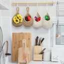 PATIKIL Hanging Fruit Baskets for Kitchen, 3 Sizes Teardrop Home Decor Storage Hand-Woven Wall Hanging Basket for Garlic Potato Vegetable, Brown