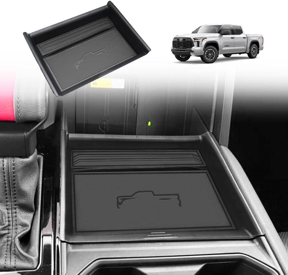 TripleAliners for 2022 2023 2024 205 Tundra Center Console Leather Insert Storage Organizer Accessories with Trim Compatible with Toyota Tundra 2022-2025 SR SR5 Limited TRD PRO (Leather Black)