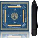 Aucuda Mahjong Mat Noise Reducing with Rules, 33.5x33.45 Inch Non-Slip American Mah Jongg Table Set Cover with Travel Bags, Thanksgiving Party Poker Card Games Board Waterproof, 2025 Version. (Wave)