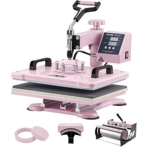 VEVOR Heat Press Machine 5 in 1 Combo with 30 OZ Tumbler Press & Hat Press, Slide Out 12x15 Inch Heat Press Sublimation Machine for T-Shirts, Hats Caps Tumblers Glass Cans Mugs, and Plates (Pink)