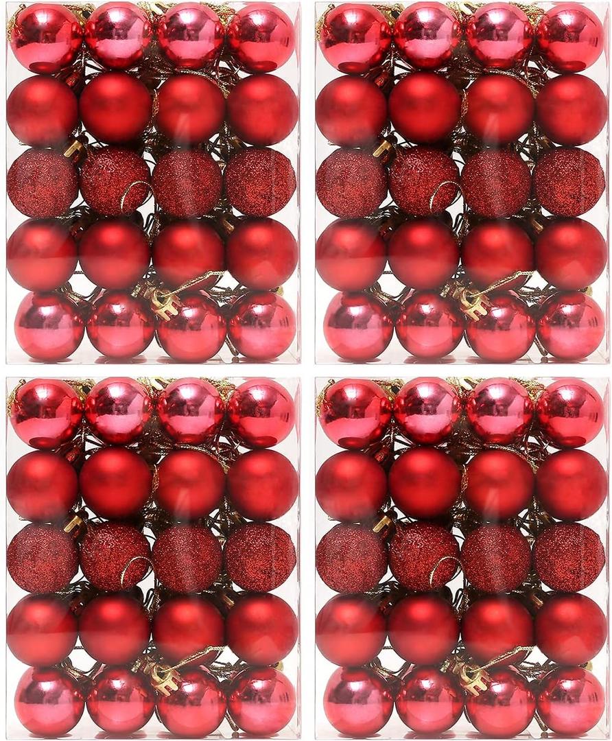 160 Pcs Christmas Balls Ornaments for Xmas Tree - Shatterproof Christmas Tree Decorations Small Hanging Ball 1.18" X 160 Pack (Red)