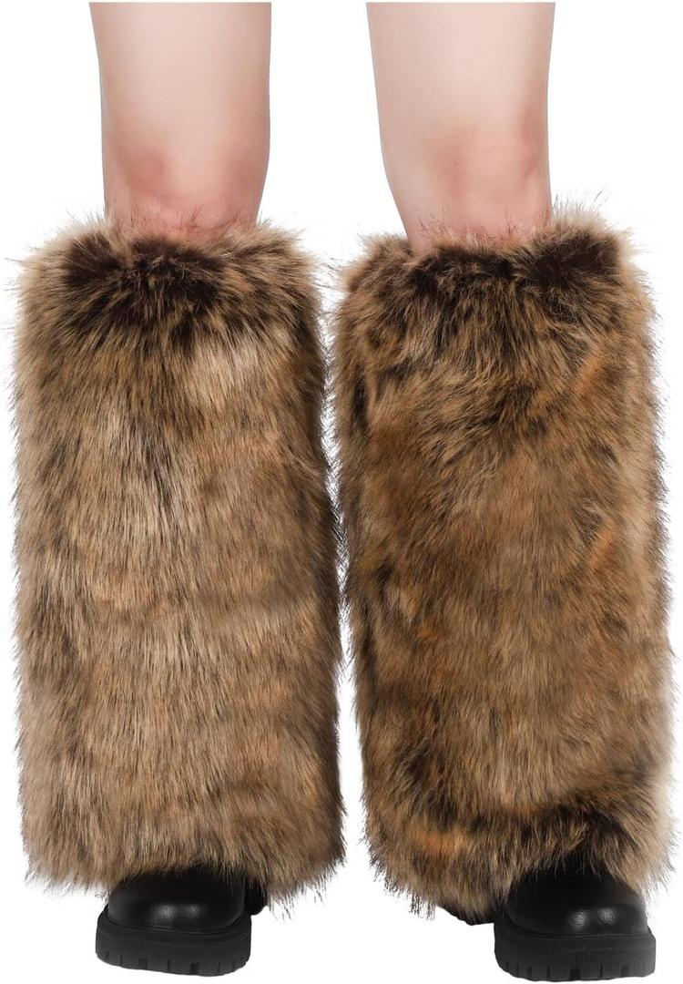 LA CARRIE Women Faux Fur Leg Warmers Long Furry Leg Foot Cuffs Girls Winter Boot Socks (One Size, Raccoon)