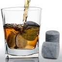 Whiskey Stones Gift Set of 6 with Wooden Storage Tray and Forceps: Chill Any Beverage Without Dilution. Round Granite Rocks Cool Cocktails and Scotch Better Than Ice.