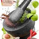 ChefSofi Mortar and Pestle Set - Black Polished Exterior - 6 inch - 2 Cup Capacity
