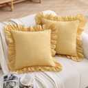 Silnuo Vintage Yellow Plaid Ruffle Throw Pillow Covers 20x20 inches,Washed Cotton Mustard Gingham Checkered Decorative Pillow Shams for Bed,Couch,Sofa