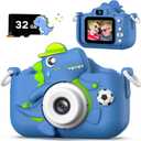 Dinosaur Kids Camera for Boys Girls, Toddler Digital Selfie Camera with Cute Protective Cover and 32G SD Card, Christmas Birthday Gifts Toys for 3 4 5 6 7 8 9 10 11 12 Years Old Little Girls and Boys (Blue)