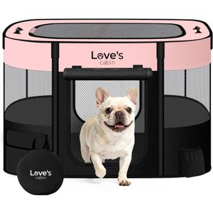 Love's cabin Pet Puppy Dog Playpen, Medium Dog Tent Crates Cage Indoor/Outdoor, Portable Exercise Playpen for Cat, Foldable Pop Up Dog Kennel Playpen with Carring Case (M, Pink)