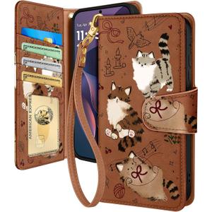 Toycamp for Moto G Stylus 2025 Wallet Case - with Wrist Strap Leather Flip Folio Phone Cover with RFID Blocking 4 Card Holder for Motorola Moto G Stylus 5G 2025 Case Aesthetic for Women, Music Cats