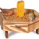 MIXXIDEA Ground Bird Feeder for Outdoors, Wooden Mesh Seed Tray for Bird Feeders, Great Attracting Garden Yard Decoration for Wild Birds Squirrels Chicken Dove, Brown