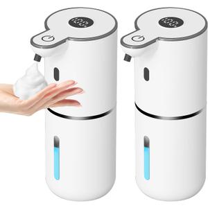 OHIFAST 2 Pack Automatic Foaming Soap Dispenser Touchless, USB Rechargeable Smart Hand Soap Dispenser, 6-Level Adjustable, 12.8oz/380mL Wall Mount for Bathroom Kitchen Dish Soap-White