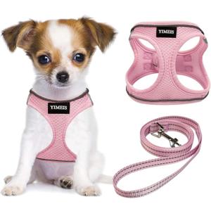 YIMEIS Dog Harness and Leash Set, No Pull Soft Mesh Pet Harness, Reflective Adjustable Puppy Vest for Small Medium Large Dogs, Cats (Pink, Medium) (Medium (Pack of 1))