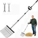 Metal Manure Fork with Adjustable Long Steel Handle Rake Rustproof Hay Fork