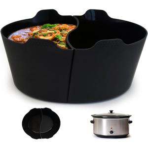 Silicone Crock pot Liners,Slow Cooker Liners,8 Quart Oval Reusable Crock pot Divider Insert,BPA-Free, Dishwasher Safe(Black)