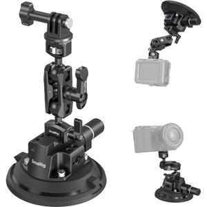 SMALLRIG 4" Camera Suction Mount with Ball Head Magic Arm, Car Mount for Lightweight Camera/Action Camera/Phone, Air Pump Vacuum Suction Cup, Max Load 3kg/6.6 Pound - 4236