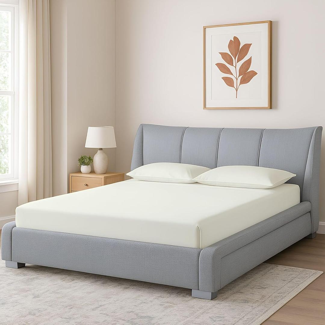 Shreem Linen Queen Waterbed Sheets, 4-Piece 100% Egyptian Cotton Attached Sheet Set with 15" Deep Pocket, Soft & Breathable Bedsheets for Water Beds, Ivory Solid