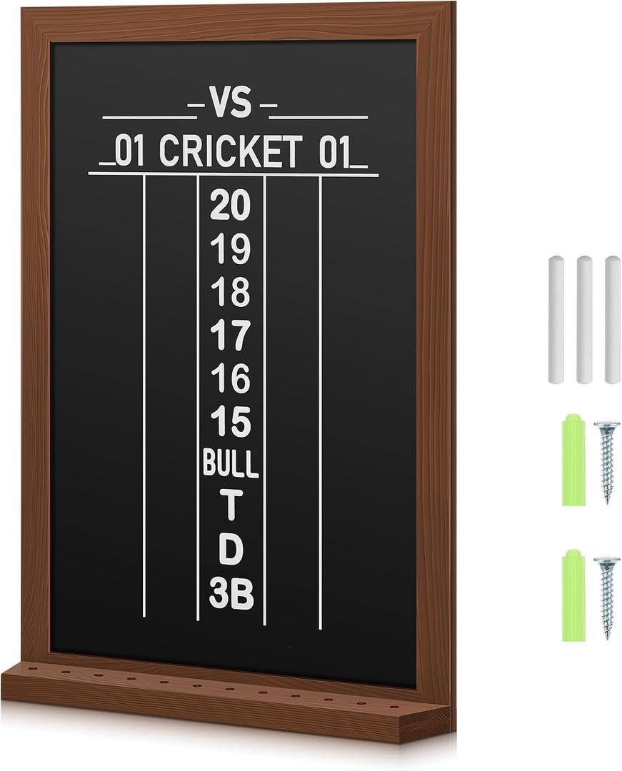 VioraWhite Dart Scoreboard for Cricket and 01 Darts Games Darts Holder Wall Mount Wood Dartboard Accessories for Cricket and 01 Dart Games with Marker (16 x 22", Black)