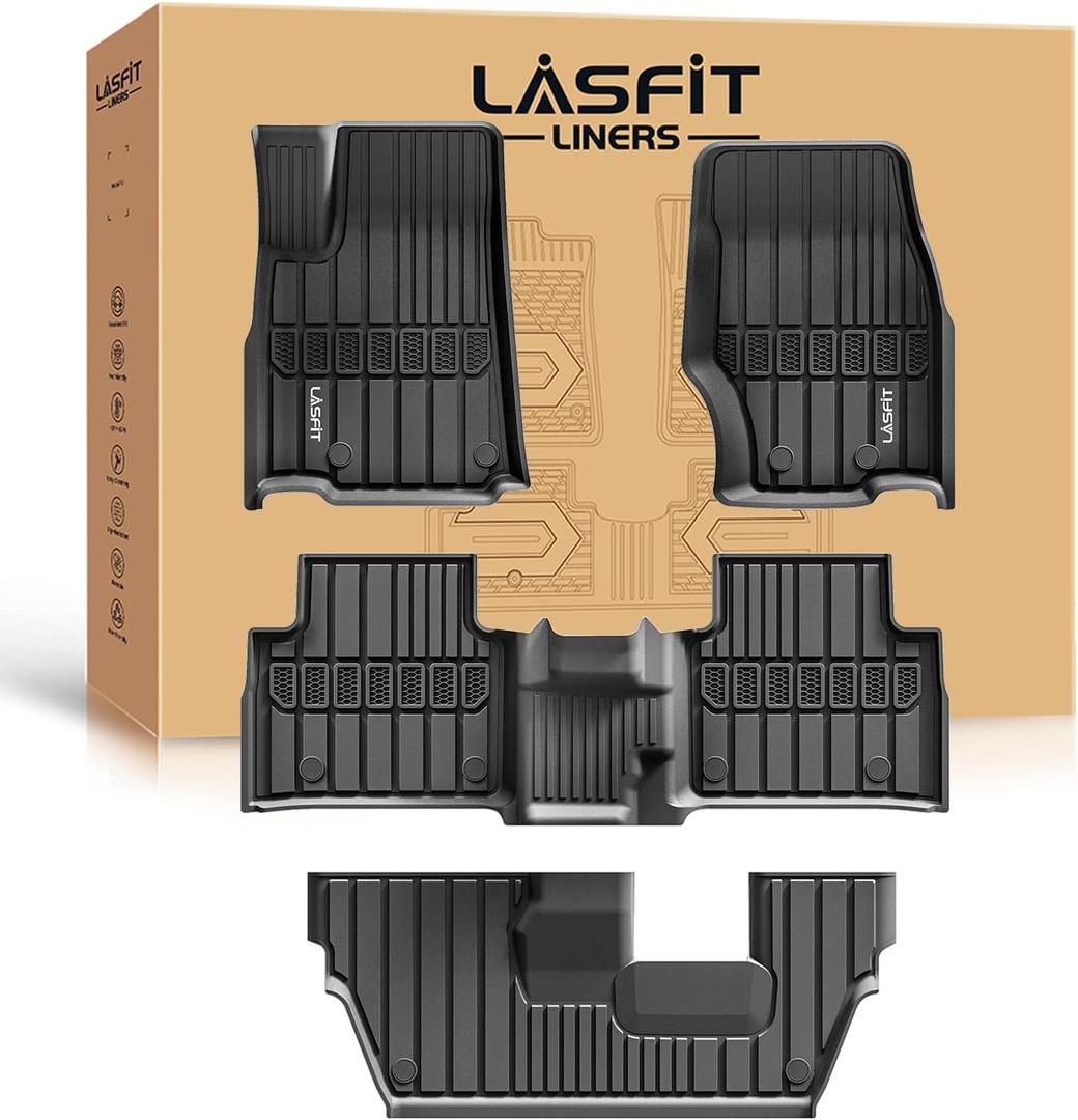 LASFIT Floor Mats for Jeep Grand Cherokee L 2021-2025 2026 7 Seat (NOT Fit for 6-Passenger) All Weather TPE Custom Fit Car Mats Floor Liners 1st & 2nd & 3th Row, Black