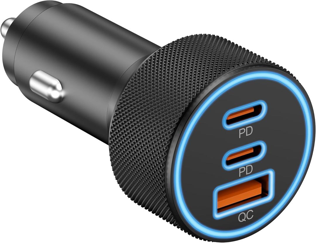 USB C Car Charger, 3-Port 67W Dual USB-C & USB-A Car Power Adapter PD/QC Fast Charging Cigarette Lighter for iPhone 17/16/15/14/13/12/11 Pro Max, iPad, Samsung Galaxy S25 S24/S23/S22, Pixel, Android